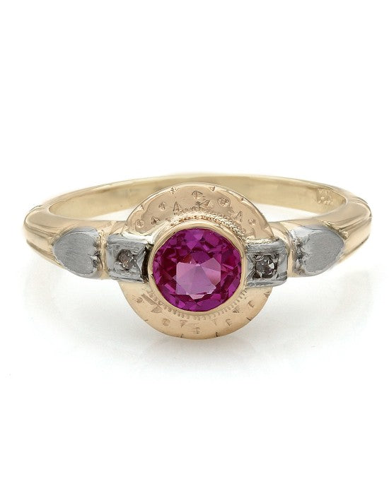 Pink Sapphire and Diamond Accent Two Tone Ring