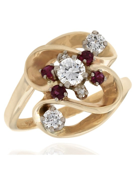 Diamond and Ruby Swirl Ring