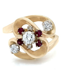 Diamond and Ruby Swirl Ring