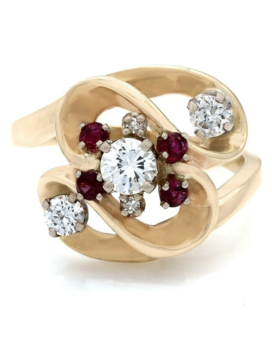 Diamond and Ruby Swirl Ring