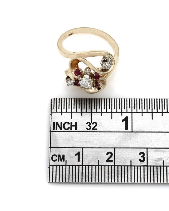 Diamond and Ruby Swirl Ring