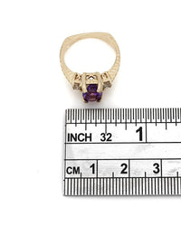 Three Stone Amethyst and Diamond Square Shank Ring