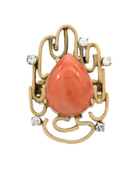 Jack Gutscheider Pear Coral Ring in Yellow Gold