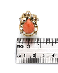 Jack Gutscheider Pear Coral Ring in Yellow Gold