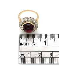 Rhodolite Garnet Cabachon Diamond Halo Ring