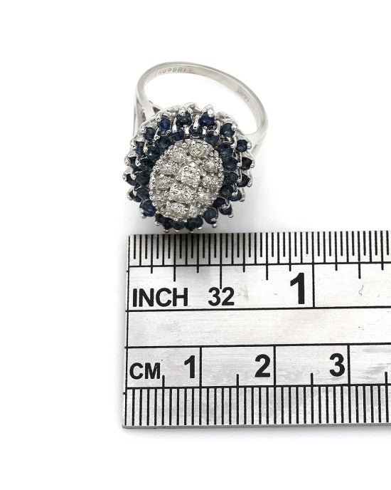 Sapphire and Diamond Double Halo Pear Shape Ring