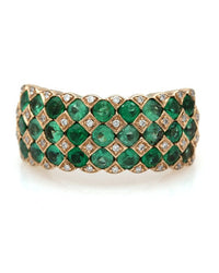 Seven Row Alternating Emerald and Diamond Ring