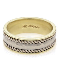Gentleman's Gold and Silver Hammered Rope Edge Ring