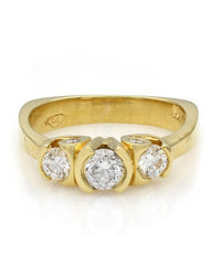 3 Stone Diamond Ring with Diamond Accent in Gold