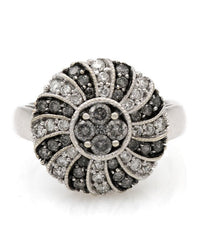 White and Grey Diamond Swirl Fashion Ring in 14k White Gold