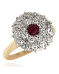 Diamond and Ruby Cluster Fashion Ring in 14k Two-Tone White and Yellow Gold