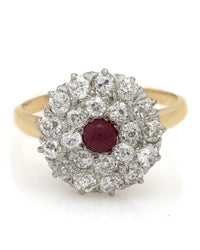 Diamond and Ruby Cluster Fashion Ring in 14k Two-Tone White and Yellow Gold