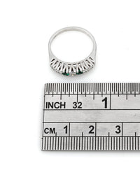 Prong Set Emerald and Diamond Band in 14k White Gold