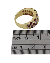 3 Row Alternating Ruby and Diamond Checkered Ring in Yellow Gold