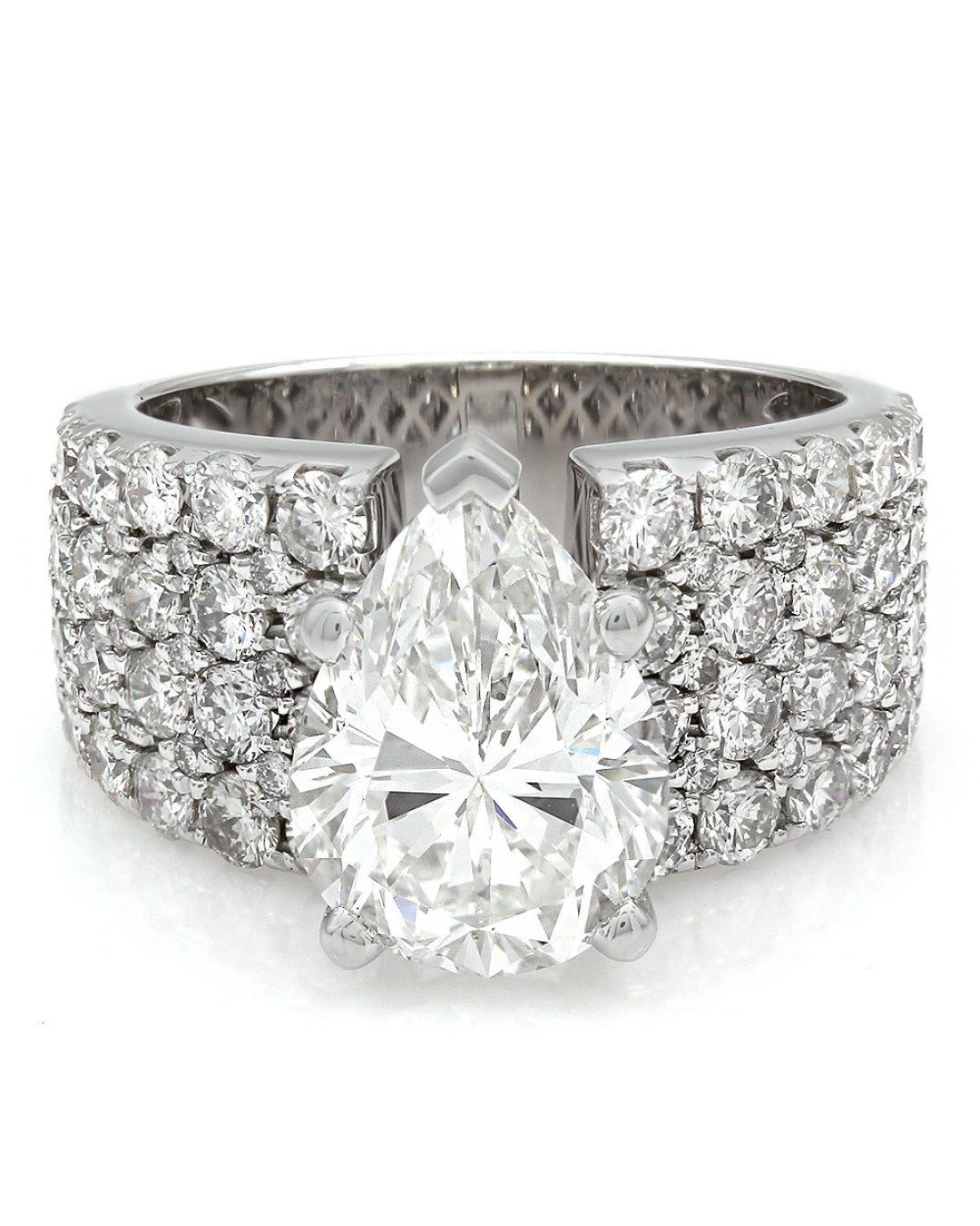 Wide Pave Diamond Engagement Ring with Pear Center in 18k White Gold