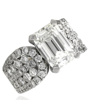 GIA Certified Emerald Cut Diamond Multi-row Solitaire Ring in 18KW