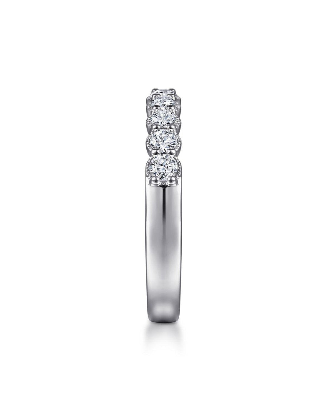 Gabriel & Co. Round Diamond Prong Set Band with Milgrain in 14k White Gold