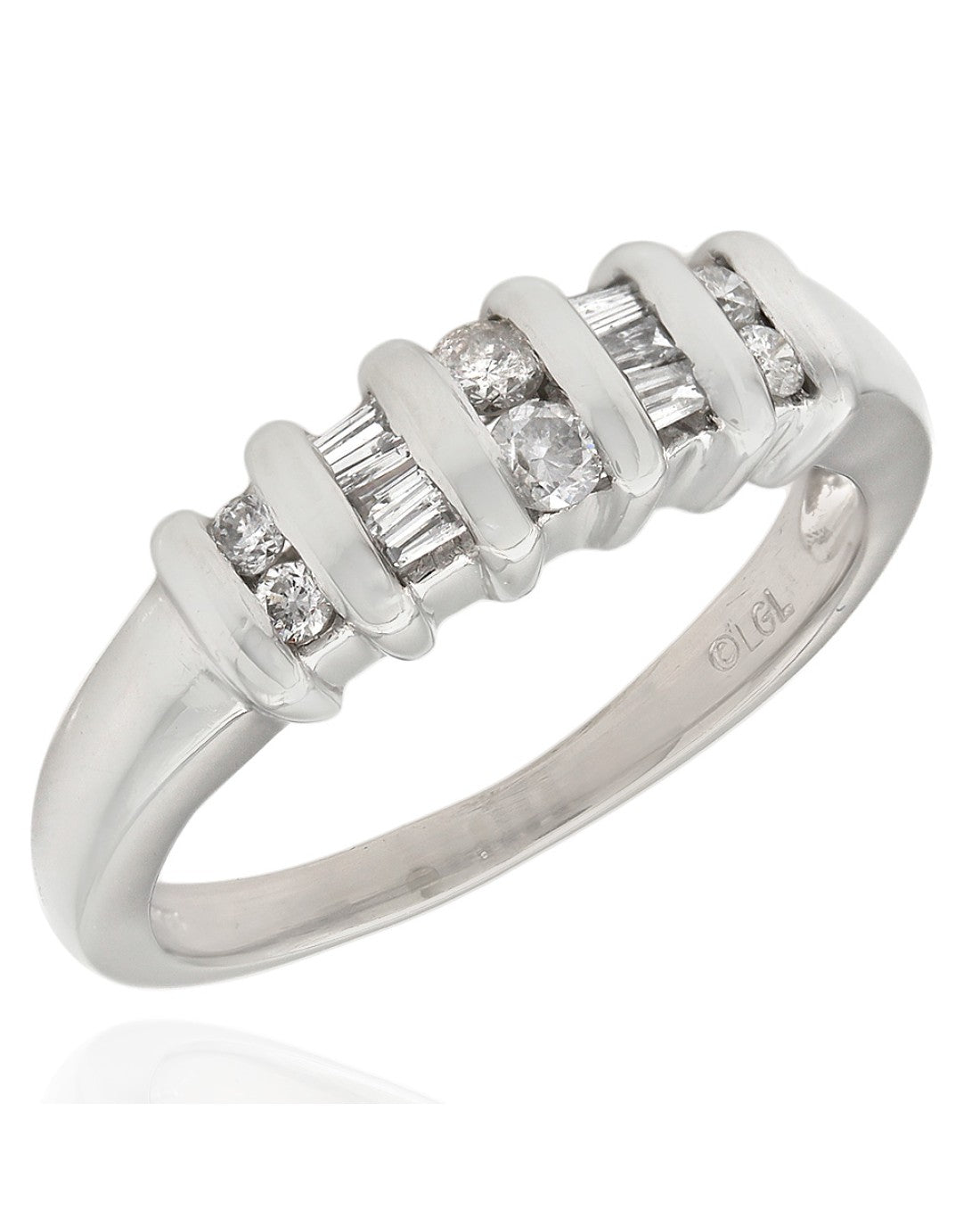 5 Row Alternating Round and Baguette Diamond Ring