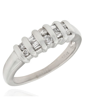 5 Row Alternating Round and Baguette Diamond Ring