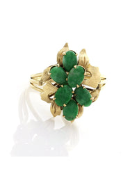 Jade Flower Motif Ring in Gold