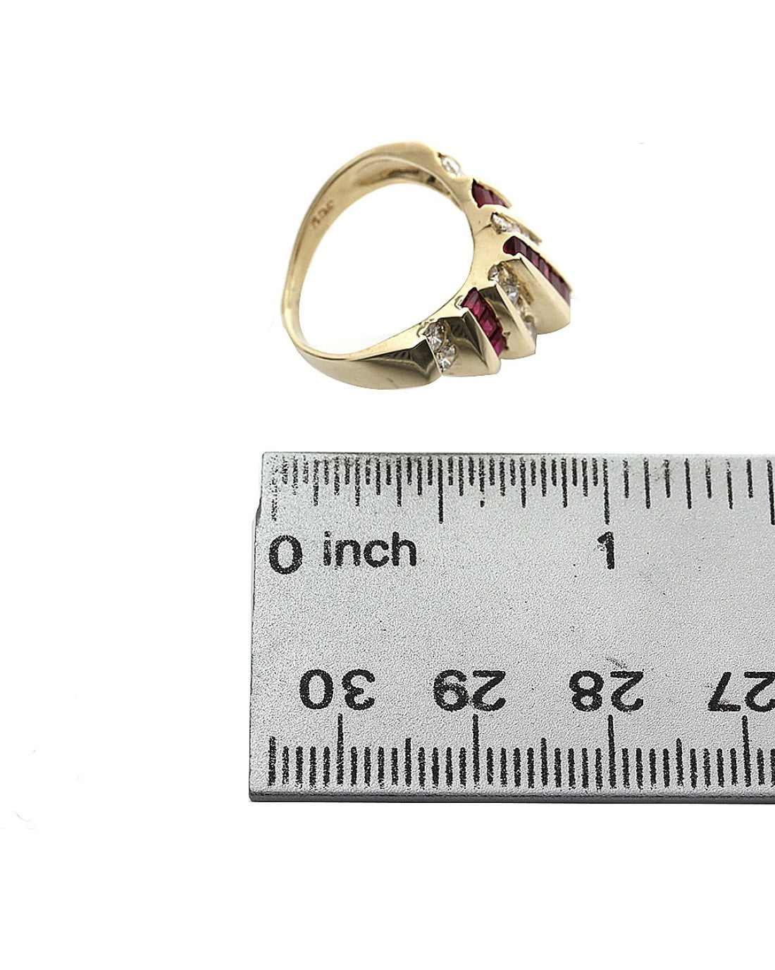 7 Row Alternating Diamond and Ruby Chevron Ring