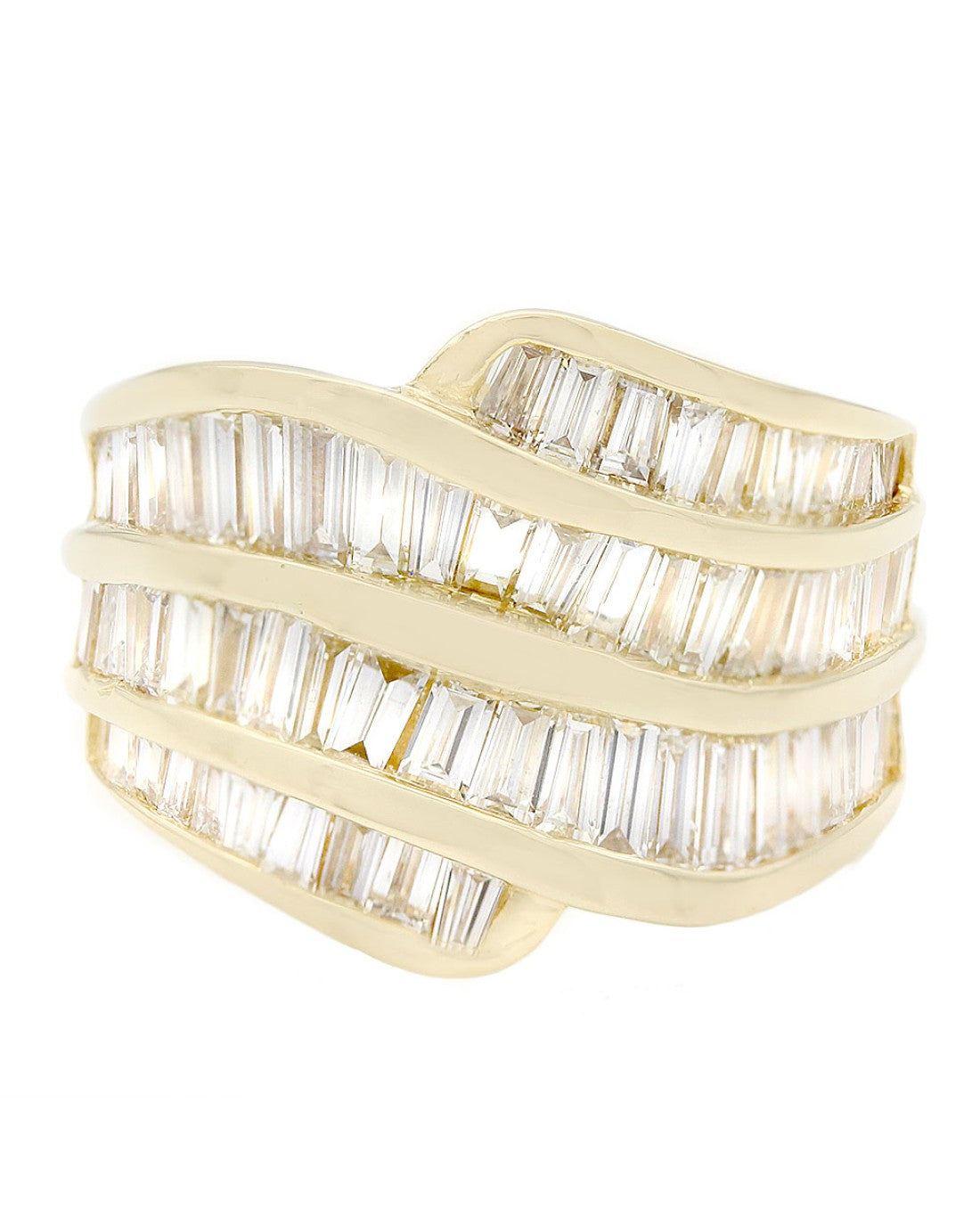 4 Row Baguette Diamond Bypass Ring