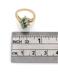 3 Row Diamond and Emerald Bypass Ring
