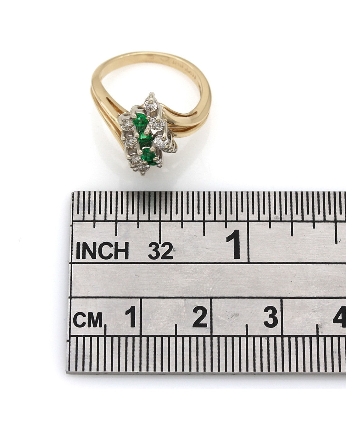 3 Row Diamond and Emerald Bypass Ring