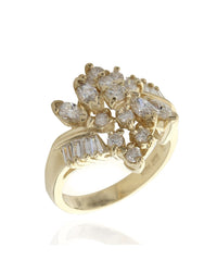 Round, Marquise and Baguette Diamond Cluster Ring in Yellow Gold