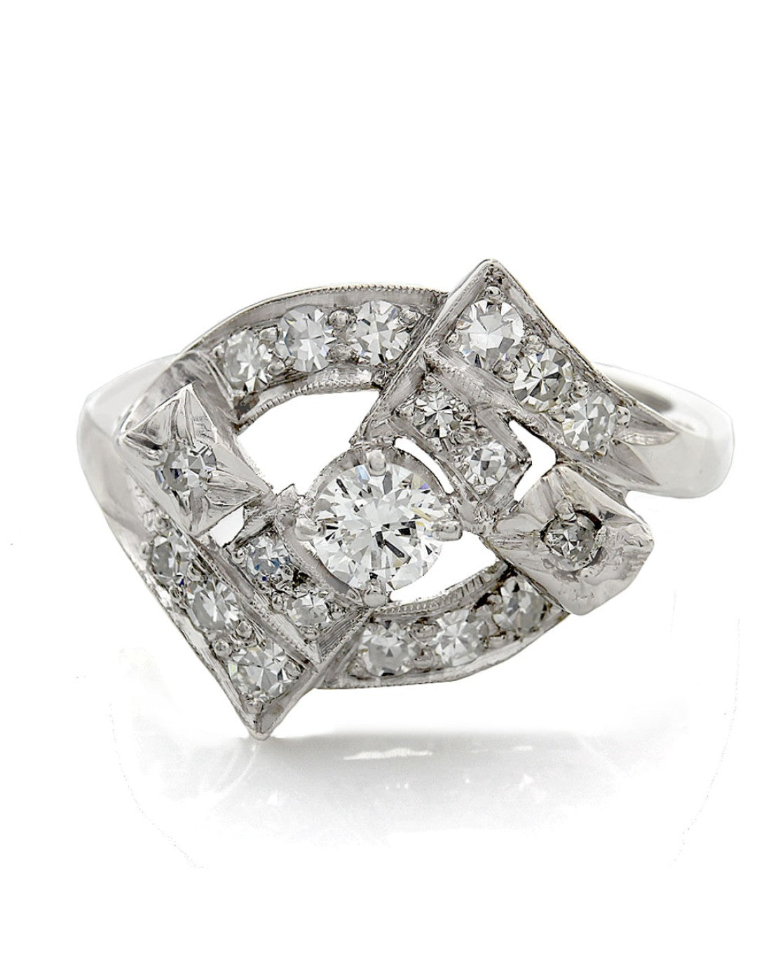 Diamond Geometric Ring in Platinum