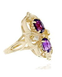 Oval Amethyst and Diamond Elongated Ring