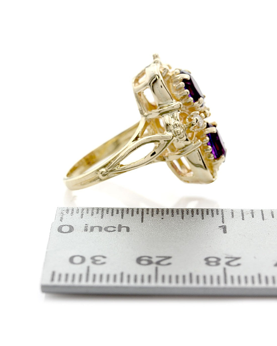Oval Amethyst and Diamond Elongated Ring