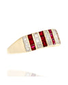 Eleven Row Alternating Ruby and Diamond Tapered Ring in Yellow Gold