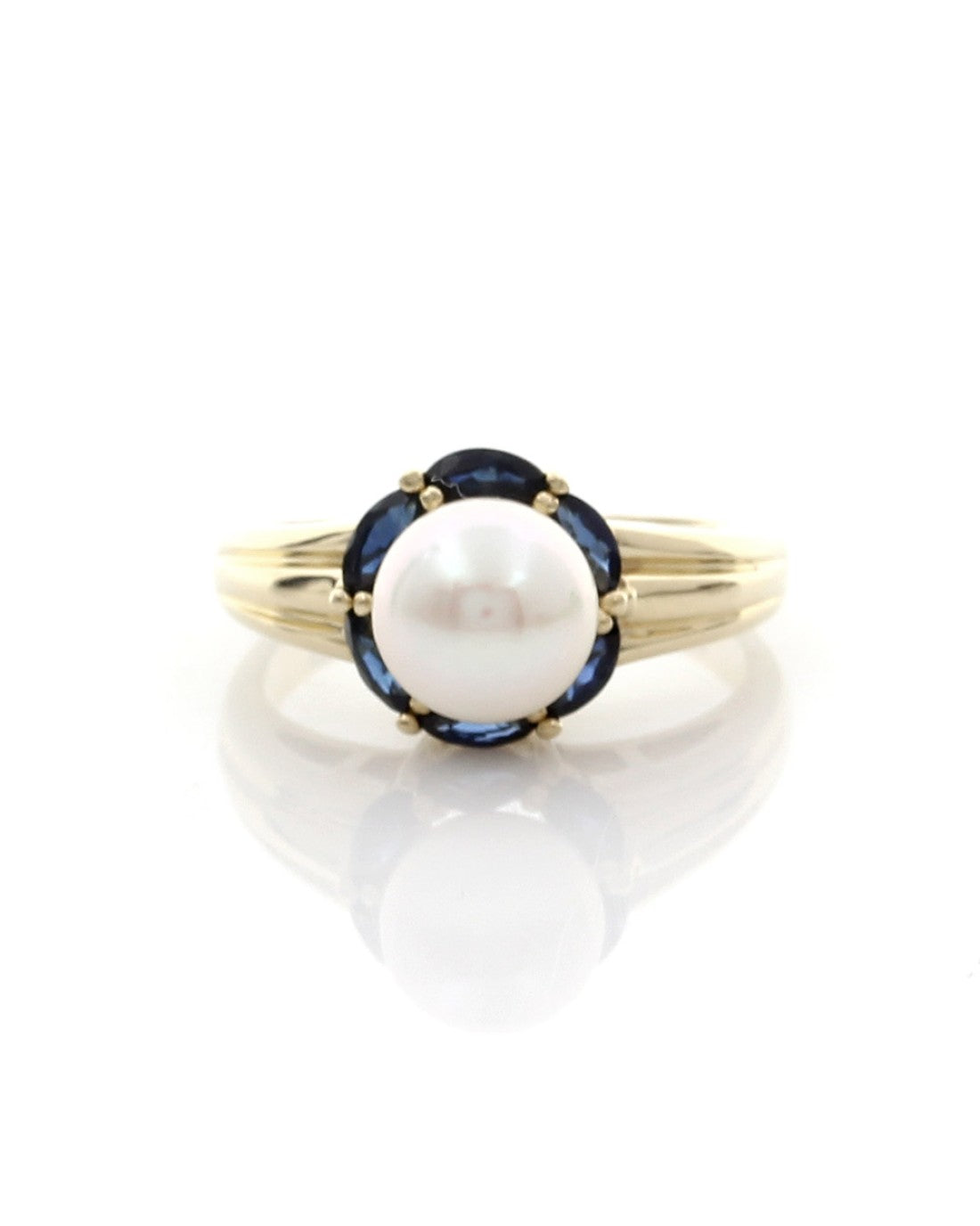 Pearl and Sapphire Halo Ring