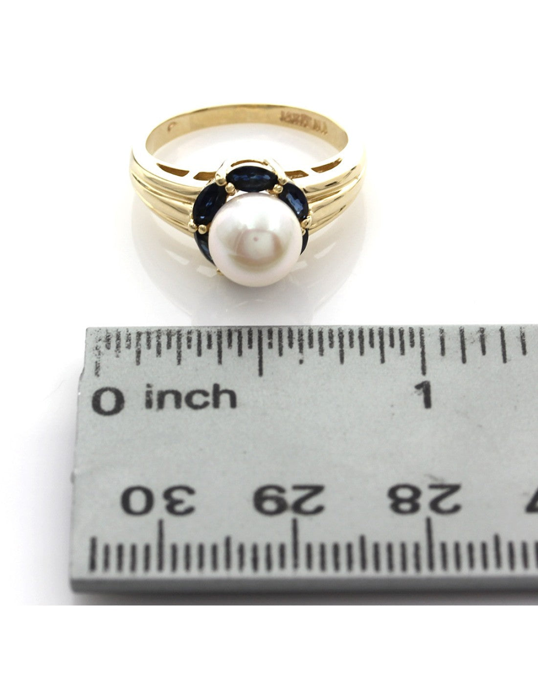 Pearl and Sapphire Halo Ring