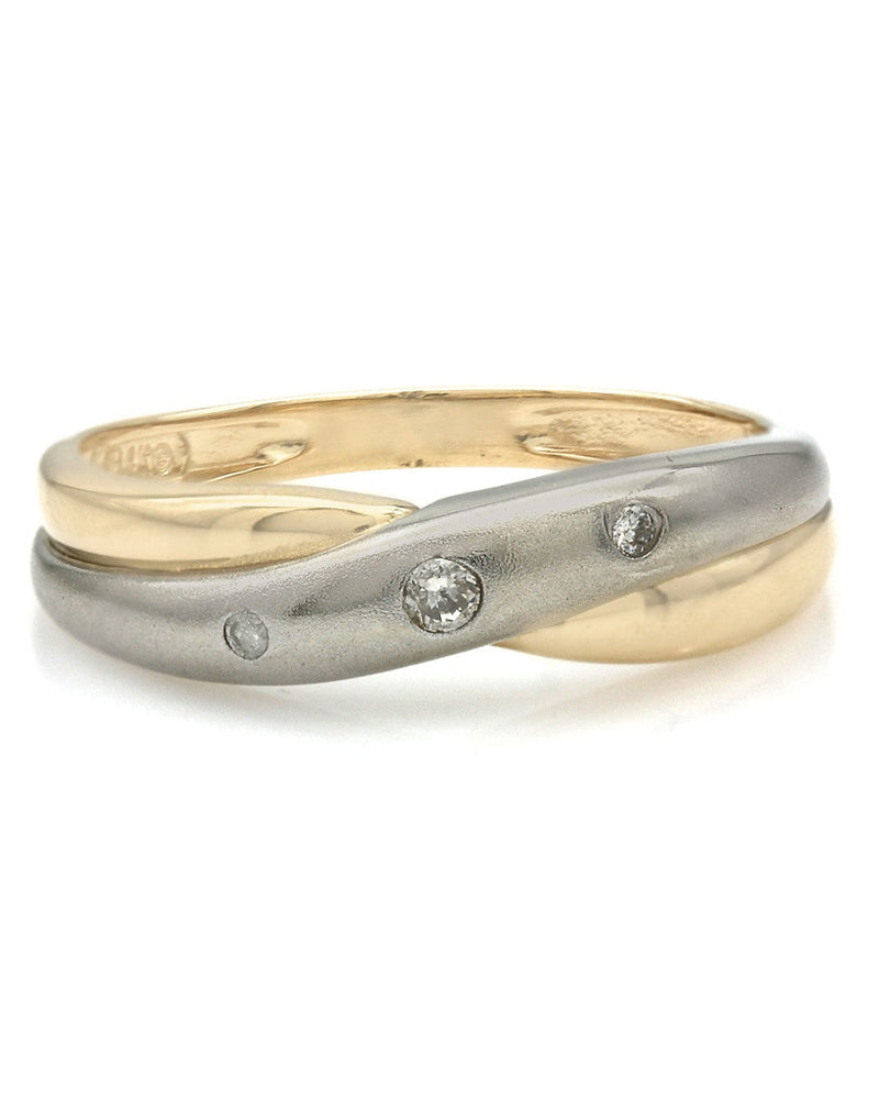 2 Tone Diamond Crossover Ring