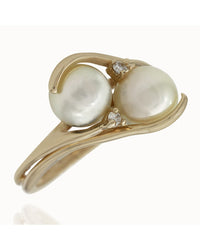 Pearl and Diamond Accent Bypass Ring
