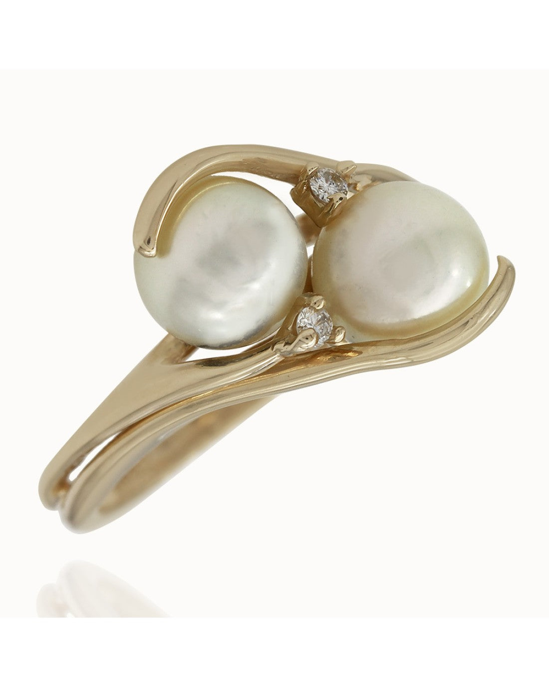 Pearl and Diamond Accent Bypass Ring