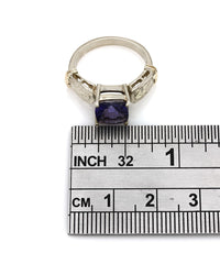 Iolite Cushion Scroll Accent Ring
