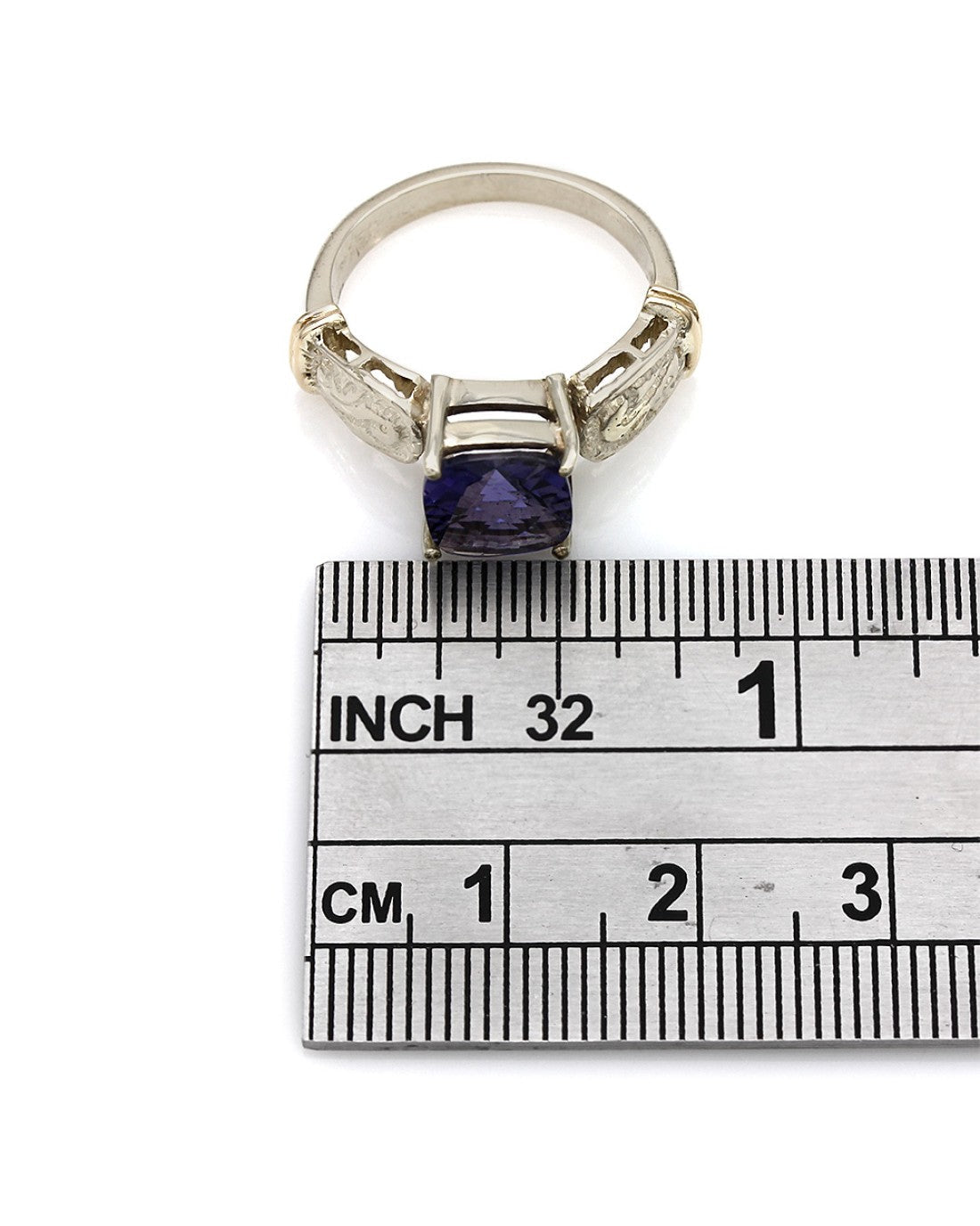 Iolite Cushion Scroll Accent Ring