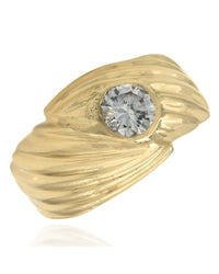 Flush Set Diamond Solitaire Fluted Ring