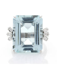Emerald Cut Aquamarine and Baguette Diamond Ring