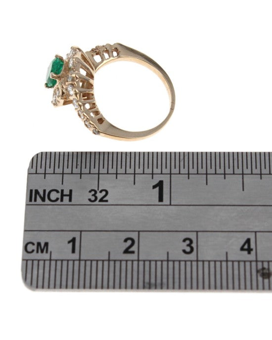 Emerald and Diamond Bypass Ring in Yellow Gold