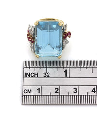 Vintage Aquamarine, Ruby and Diamond Ring