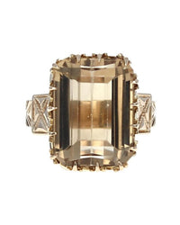 Emerald Cut Citrine Etched Ring