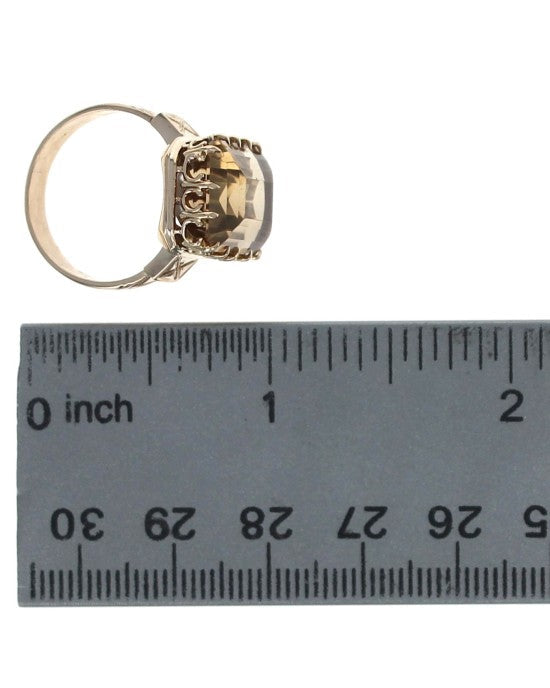 Emerald Cut Citrine Etched Ring