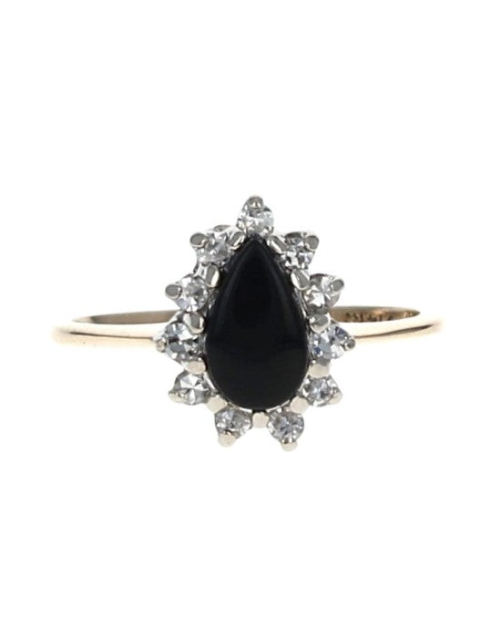 Black Onyx and Diamond Halo Ring