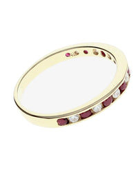 Alternating Raspberry Sapphire and Diamond Band