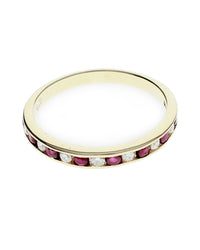 Alternating Raspberry Sapphire and Diamond Band