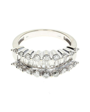 Three Row Round and Baguette Diamond Ring